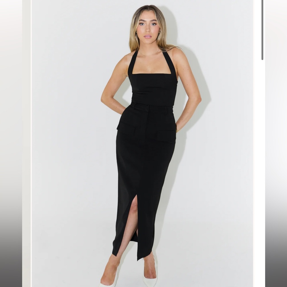Massimo Dutti Black Midi Halter Skirt